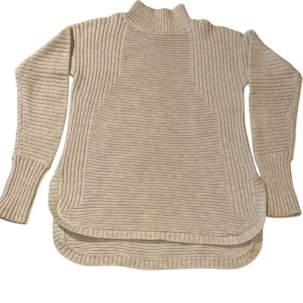 Dakini Light Gray Ribbed Knit Hi-low Hem Mock Neck Pullover Sweater Ladies Small